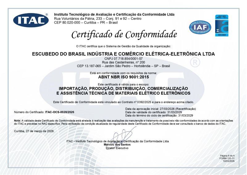 Escubedo Brasil renews the ABNT NBR ISO 9001:2015 certification